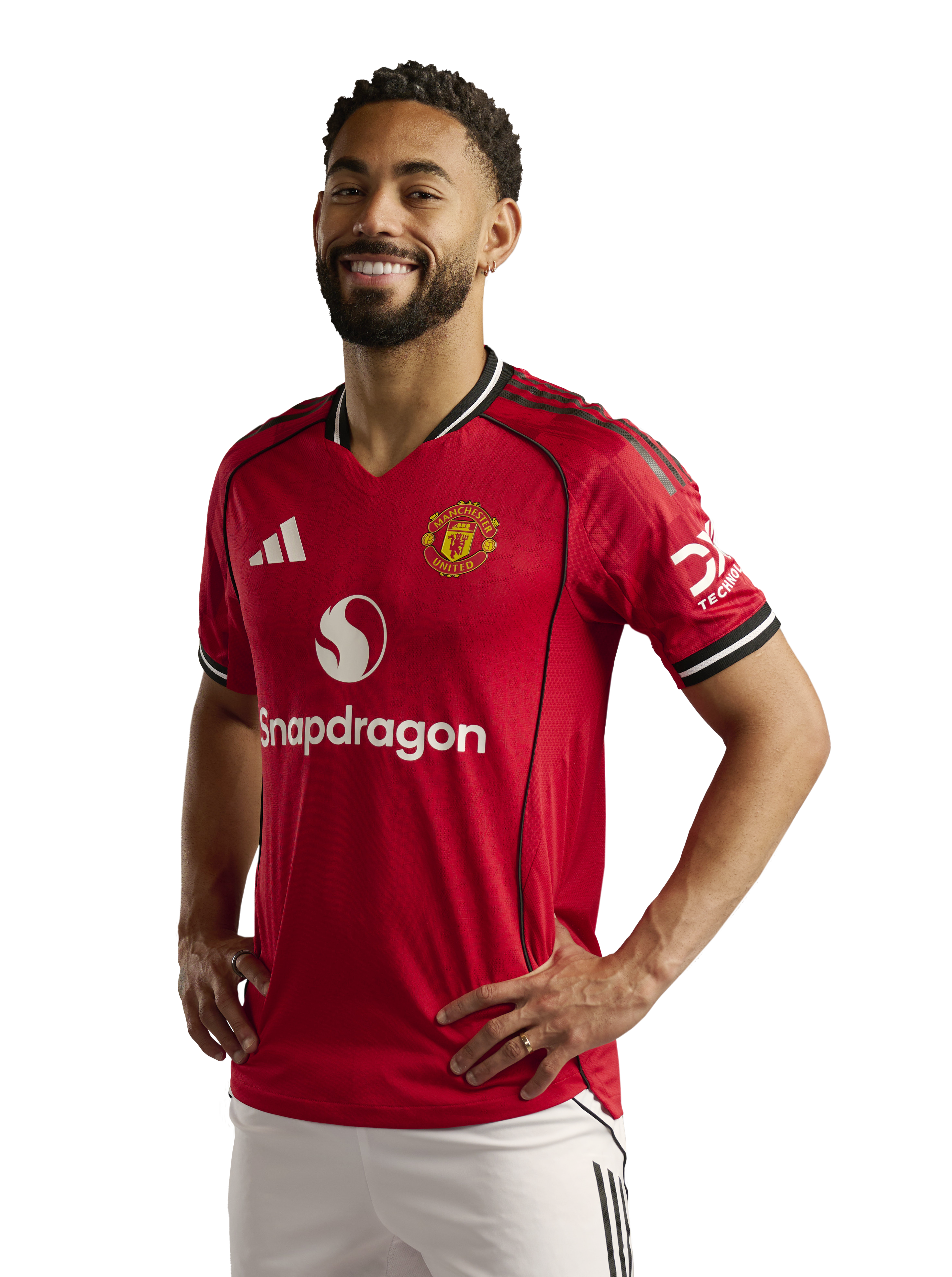 Manchester United player posing in the home kit